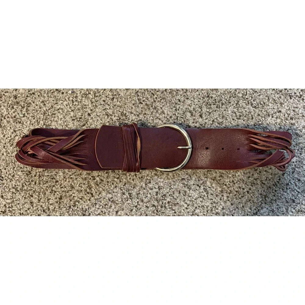 Fabio Corti Women's Belt Wide Leather Soft Burgundy Silver Buckle Italy Medium